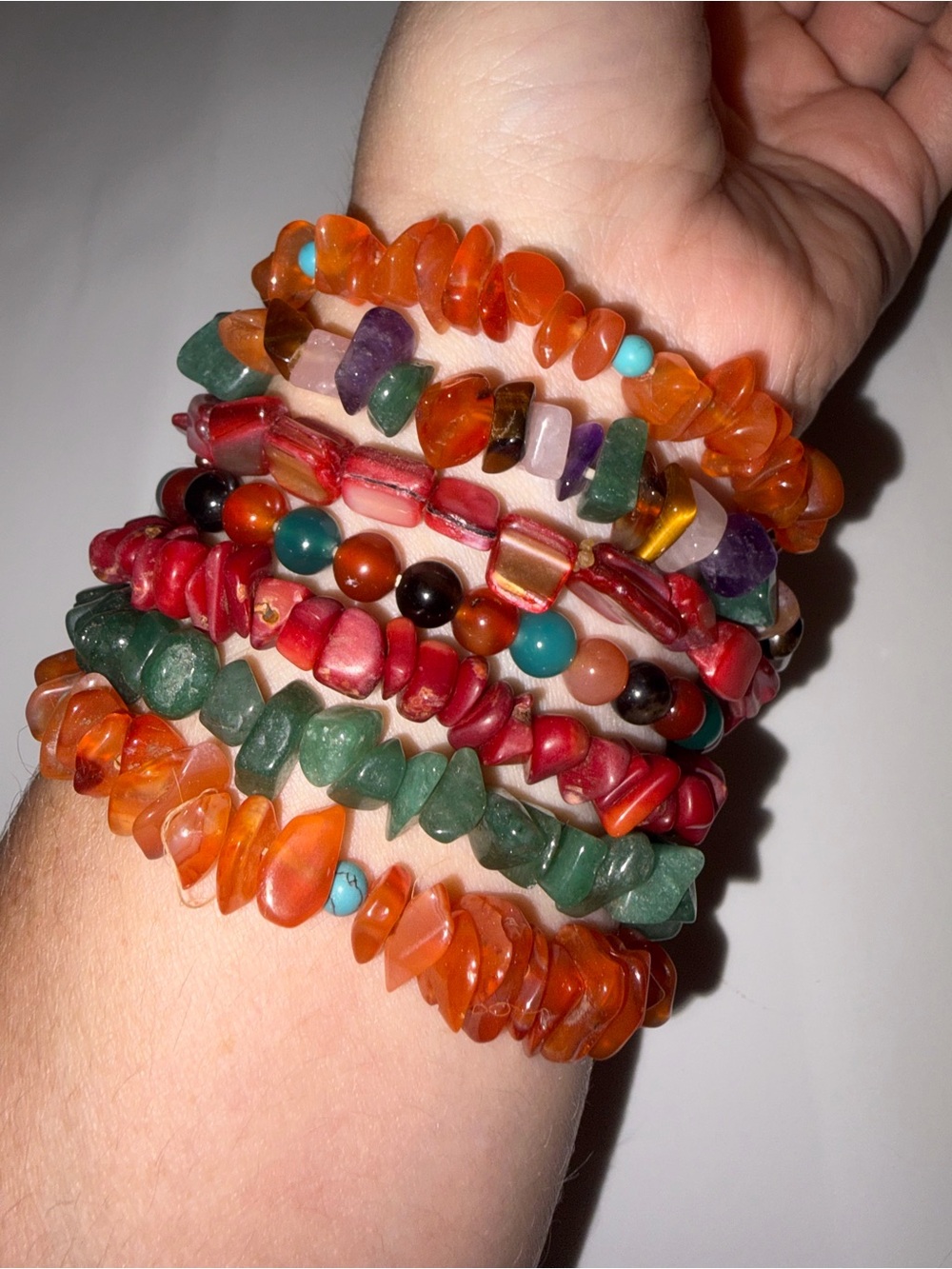 7pc Mixed Stone Chip Bracelet Lot Boho Earth Tone Stacking Bracelets